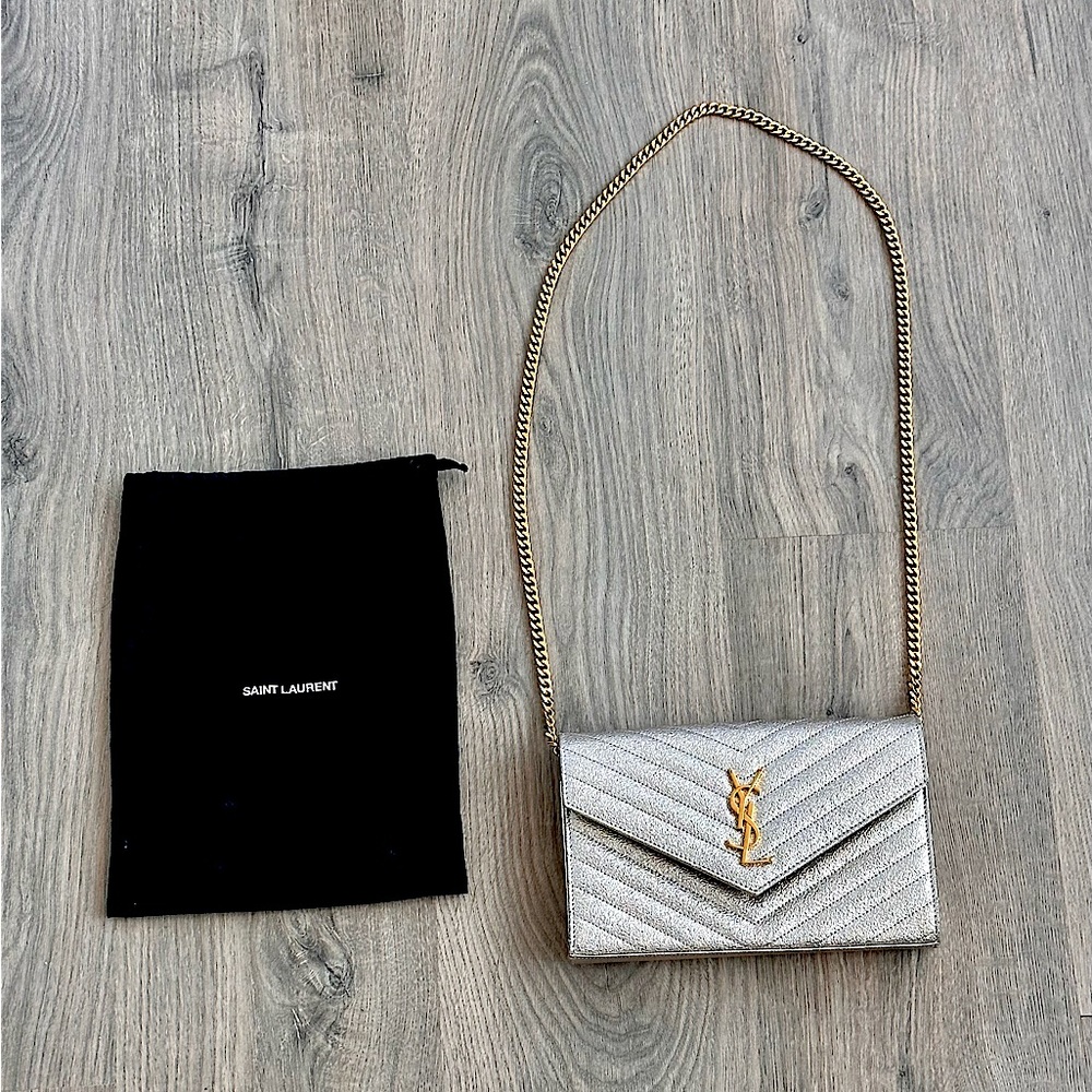 Saint Laurent Gold Chain Leather Monogram Shoulder Strap